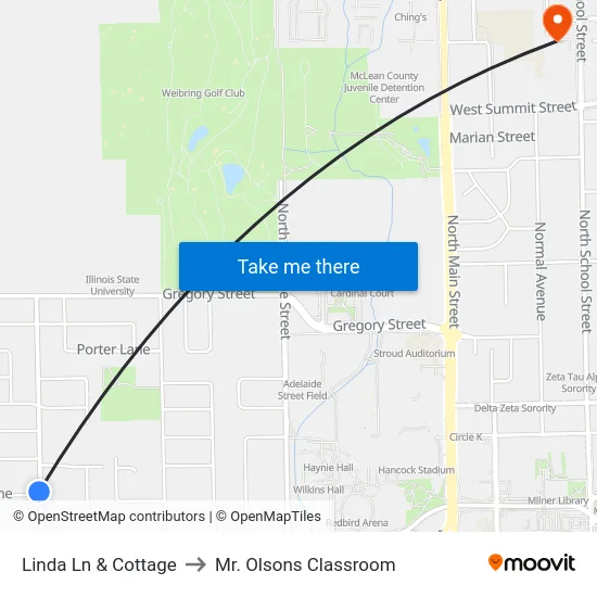 Linda Ln & Cottage to Mr. Olsons Classroom map