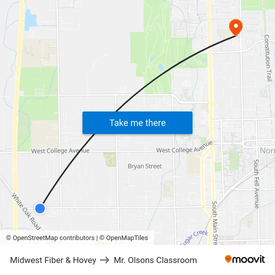 Midwest Fiber & Hovey to Mr. Olsons Classroom map