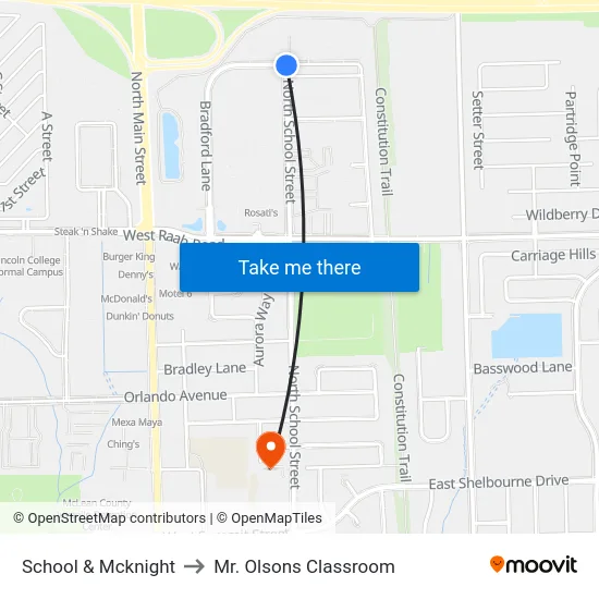 School & Mcknight to Mr. Olsons Classroom map