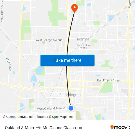 Oakland & Main to Mr. Olsons Classroom map