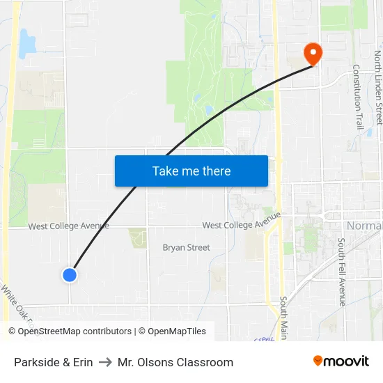 Parkside & Erin to Mr. Olsons Classroom map