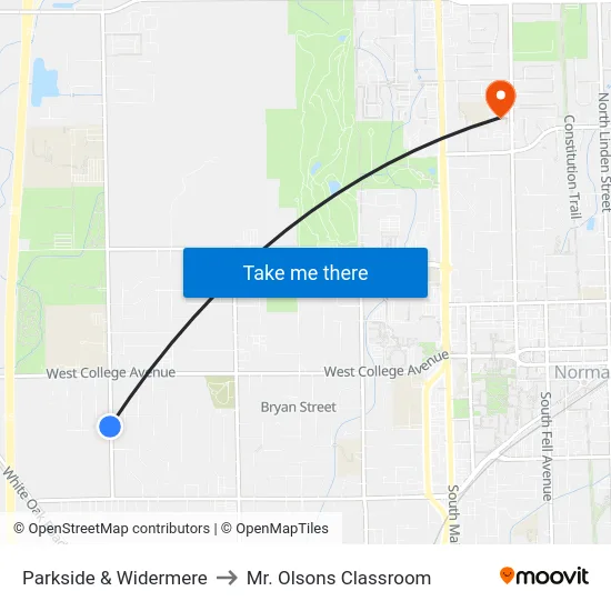 Parkside & Widermere to Mr. Olsons Classroom map