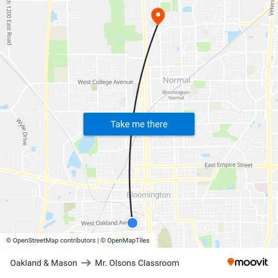 Oakland & Mason to Mr. Olsons Classroom map