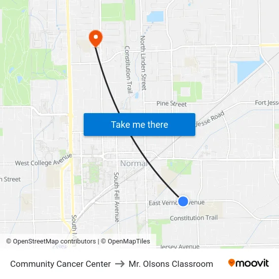Community Cancer Center to Mr. Olsons Classroom map