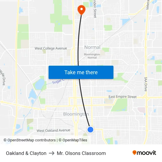 Oakland & Clayton to Mr. Olsons Classroom map