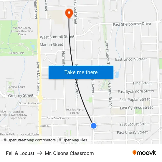 Fell & Locust to Mr. Olsons Classroom map