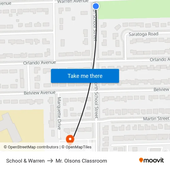 School & Warren to Mr. Olsons Classroom map