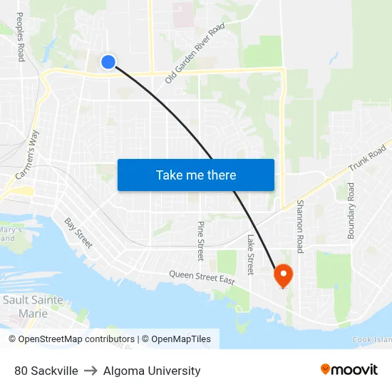 80 Sackville to Algoma University map