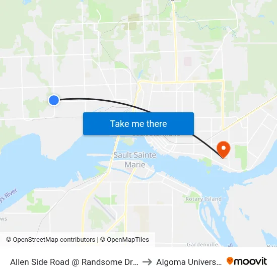 Allen Side Road @ Randsome Drive to Algoma University map