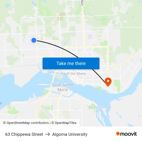 63 Chippewa Street to Algoma University map