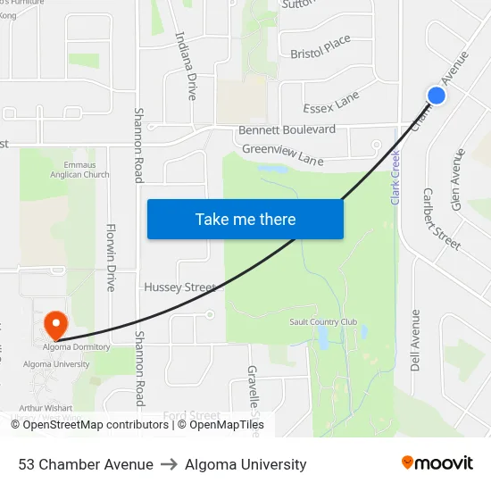 53 Chamber Avenue to Algoma University map
