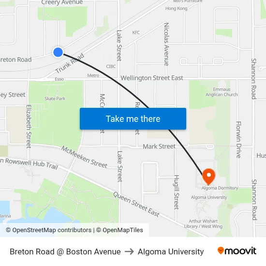 Breton Road @ Boston Avenue to Algoma University map