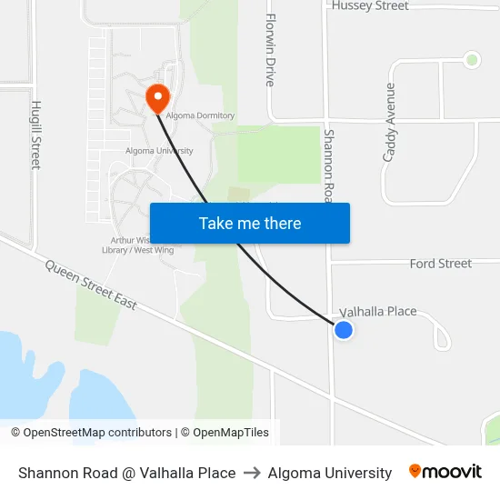 Shannon Road @ Valhalla Place to Algoma University map