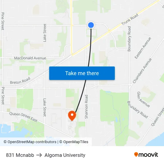 831 Mcnabb to Algoma University map