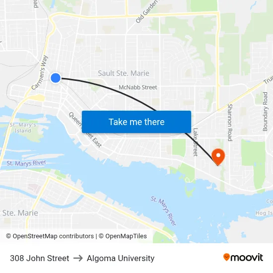 308 John Street to Algoma University map