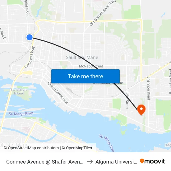 Conmee Avenue @ Shafer Avenue to Algoma University map