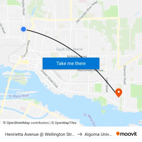 Henrietta  Avenue @ Wellington Street West to Algoma University map