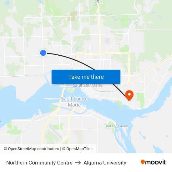 Northern Community Centre to Algoma University map