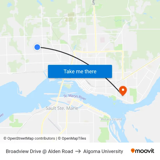 Broadview Drive @ Alden Road to Algoma University map