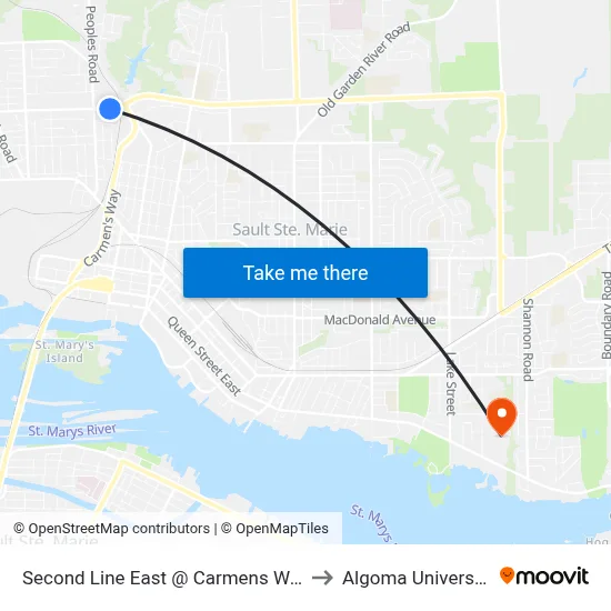 Second Line East @ Carmens Way to Algoma University map