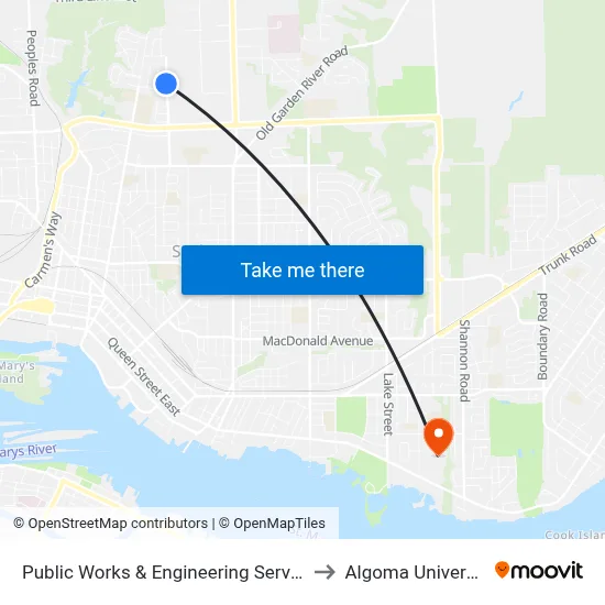 Public Works & Engineering Services to Algoma University map