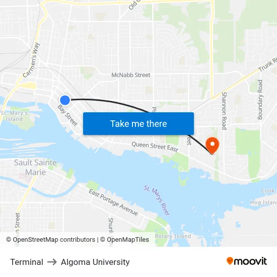 Terminal to Algoma University map