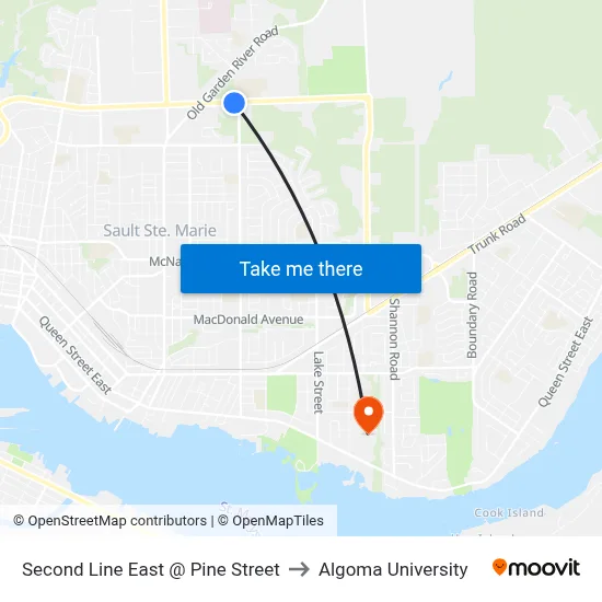 Second Line East @ Pine Street to Algoma University map