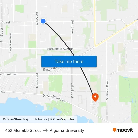 462 Mcnabb Street to Algoma University map