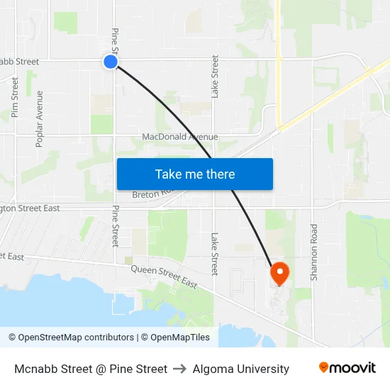 Mcnabb Street @ Pine Street to Algoma University map