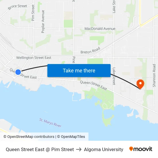 Queen Street East @ Pim Street to Algoma University map