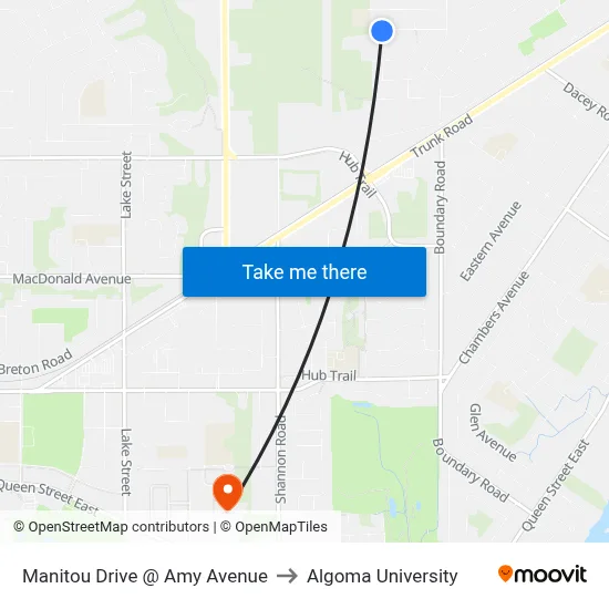 Manitou Drive @ Amy Avenue to Algoma University map