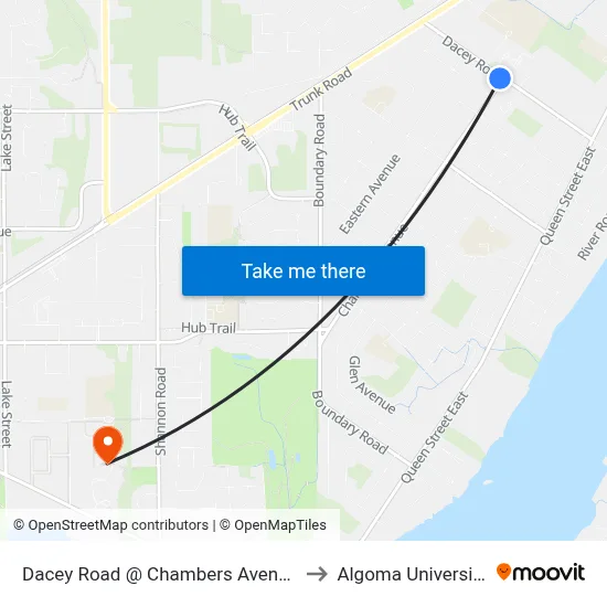 Dacey Road @ Chambers Avenue to Algoma University map