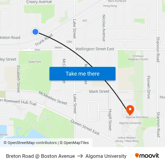 Breton Road @ Boston Avenue to Algoma University map