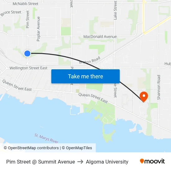 Pim Street @ Summit Avenue to Algoma University map
