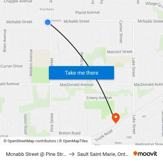 Mcnabb Street @ Pine Street to Sault Saint Marie, Ontario map
