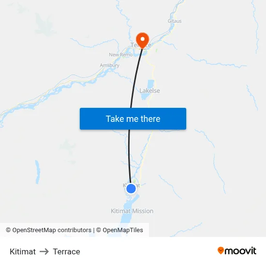 Kitimat to Terrace map