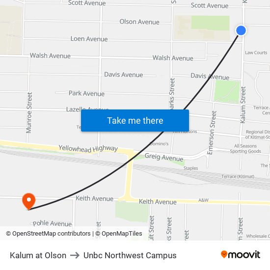 Kalum at Olson to Unbc Northwest Campus map