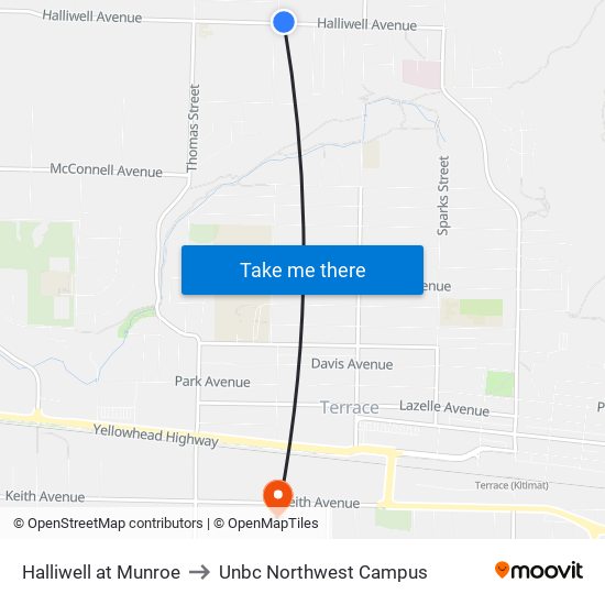 Halliwell at Munroe to Unbc Northwest Campus map