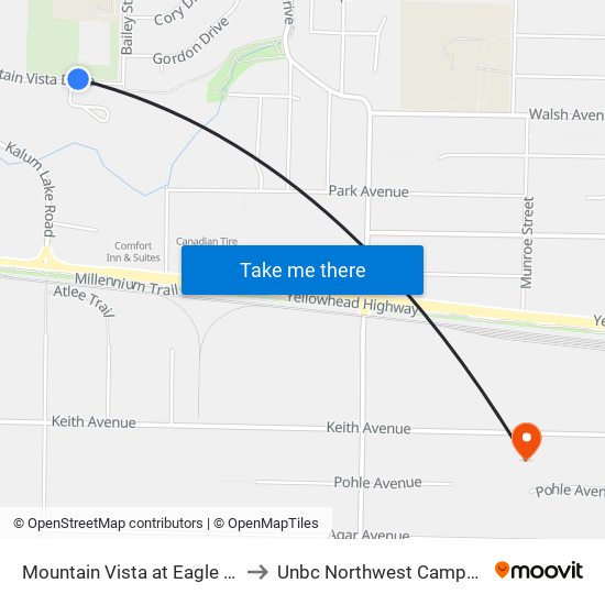 Mountain Vista at Eagle Pl to Unbc Northwest Campus map