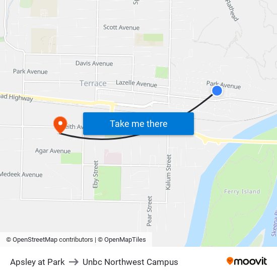 Apsley at Park to Unbc Northwest Campus map