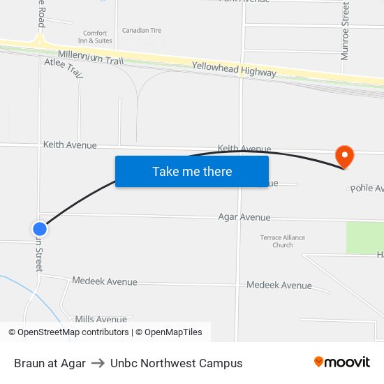 Braun at Agar to Unbc Northwest Campus map