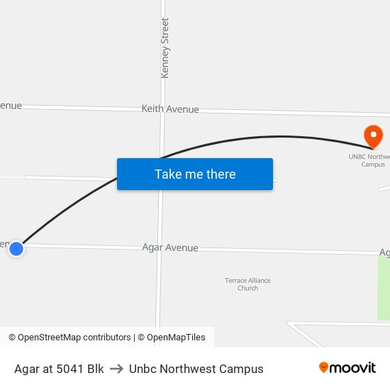 Agar at 5041 Blk to Unbc Northwest Campus map