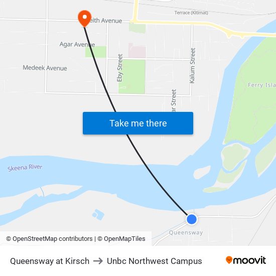 Queensway at Kirsch to Unbc Northwest Campus map