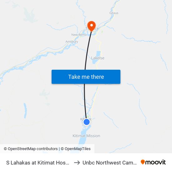 S Lahakas at Kitimat Hospital to Unbc Northwest Campus map