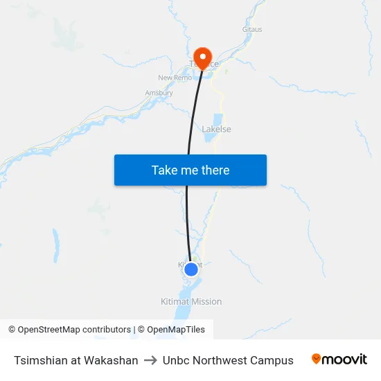 Tsimshian at Wakashan to Unbc Northwest Campus map