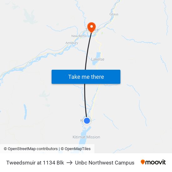 Tweedsmuir at 1134 Blk to Unbc Northwest Campus map