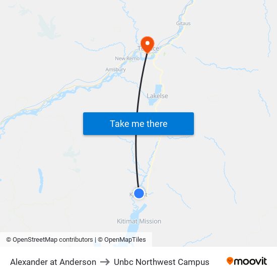 Alexander at Anderson to Unbc Northwest Campus map