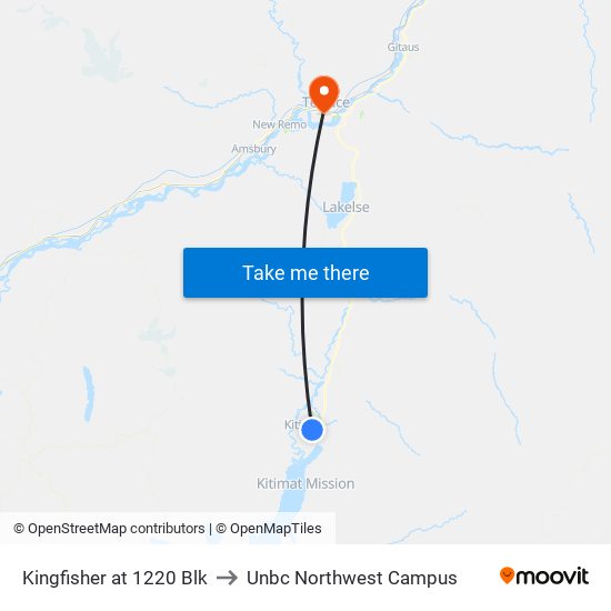 Kingfisher at 1220 Blk to Unbc Northwest Campus map