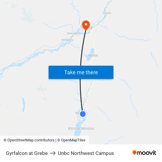 Gyrfalcon at Grebe to Unbc Northwest Campus map