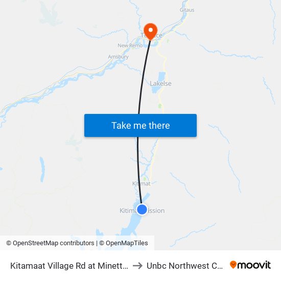 Kitamaat Village Rd at Minette Bay Rd to Unbc Northwest Campus map